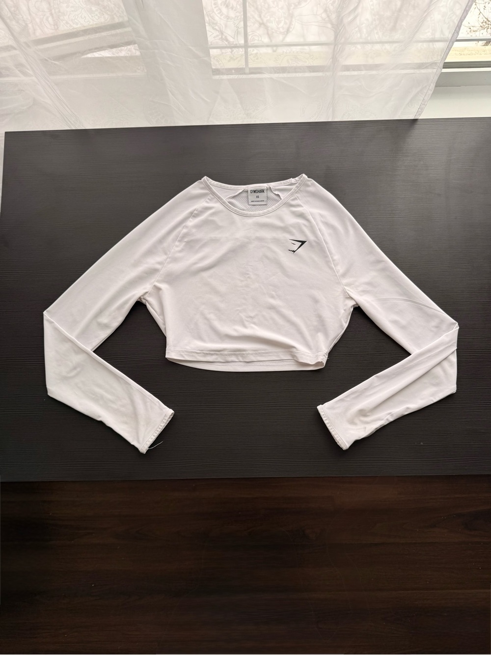 Gymshark White Long-Sleeve Cropped Performance Top